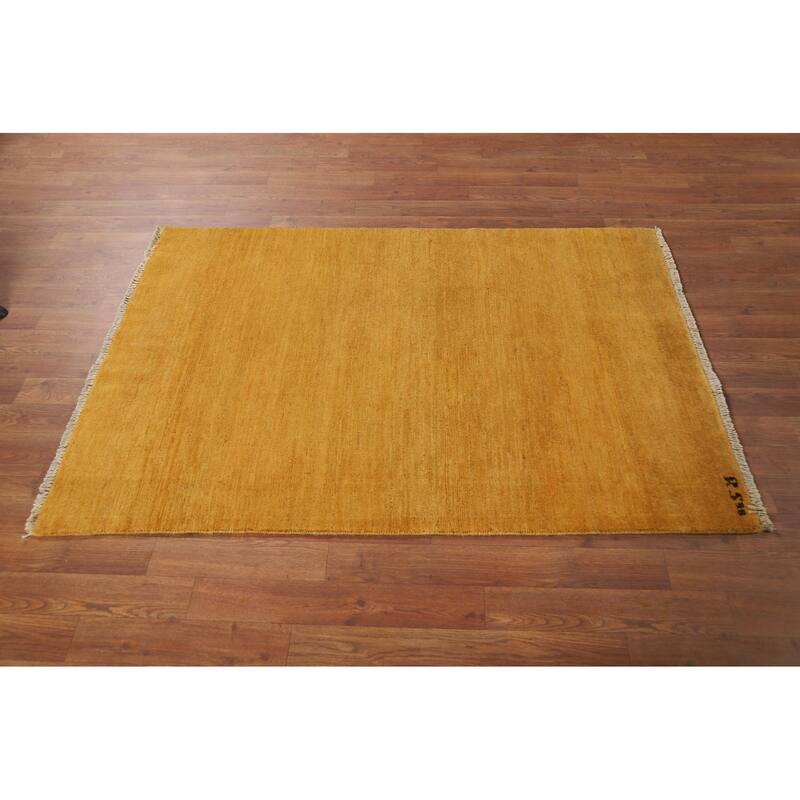 Yellow Gold Modern Gabbeh Oriental Foyer Rug Handmade Wool Carpet - 3'4"x 4'10"