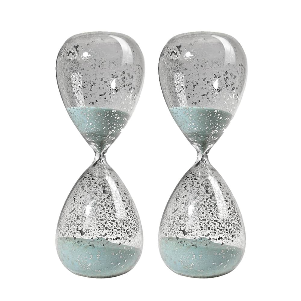 Set of 2, 10" Peleus 60-Minute Silvered Hourglass, Jade Sand