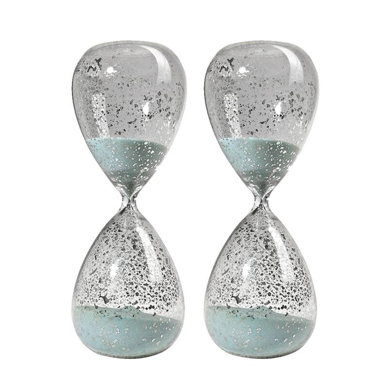 Set of 2, 10" Peleus 60-Minute Silvered Hourglass, Jade Sand