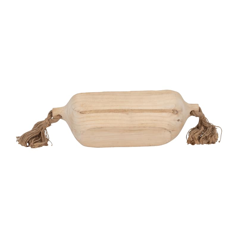 15" Wooden Tray with Tassels Contemporary Rustic Farmhouse Natural Brown Decorative Wooden Tray for Home or Office