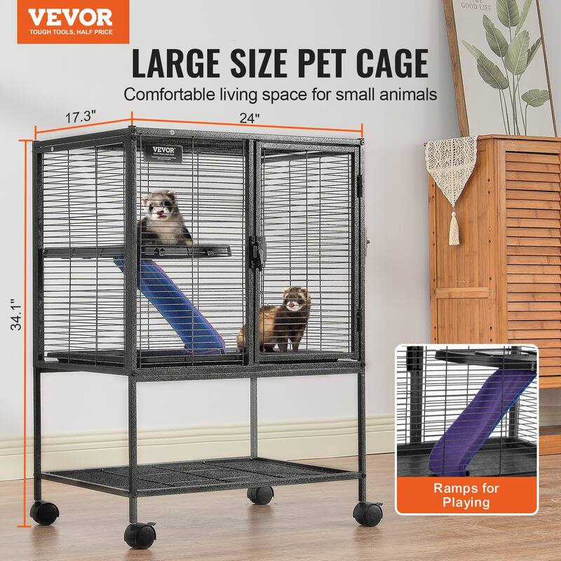Rolling Metal Ferret Cage Small Animal Cage for Pet Rats, Hamster, Guinea Pig, Chinchilla, Squirrel, Hedgehogs, Bunny