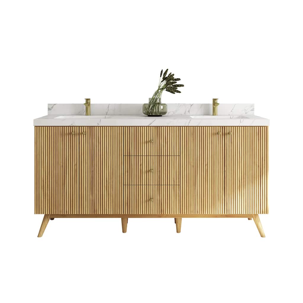 Willow Collections 72 in. W x 22 in. D Pasadena Solid Teak Double Sink Bathroom Vanity with Countertop