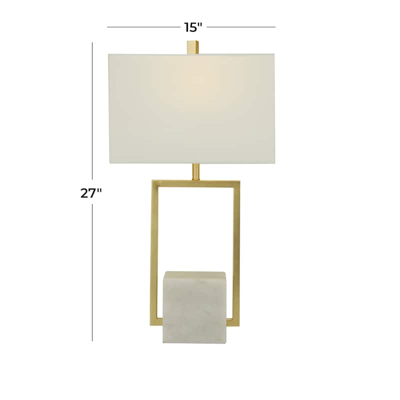 CosmoLiving by Cosmopolitan Gold Marble Geometric Table Lamp with Square Shade - White/Silver or White/Gold