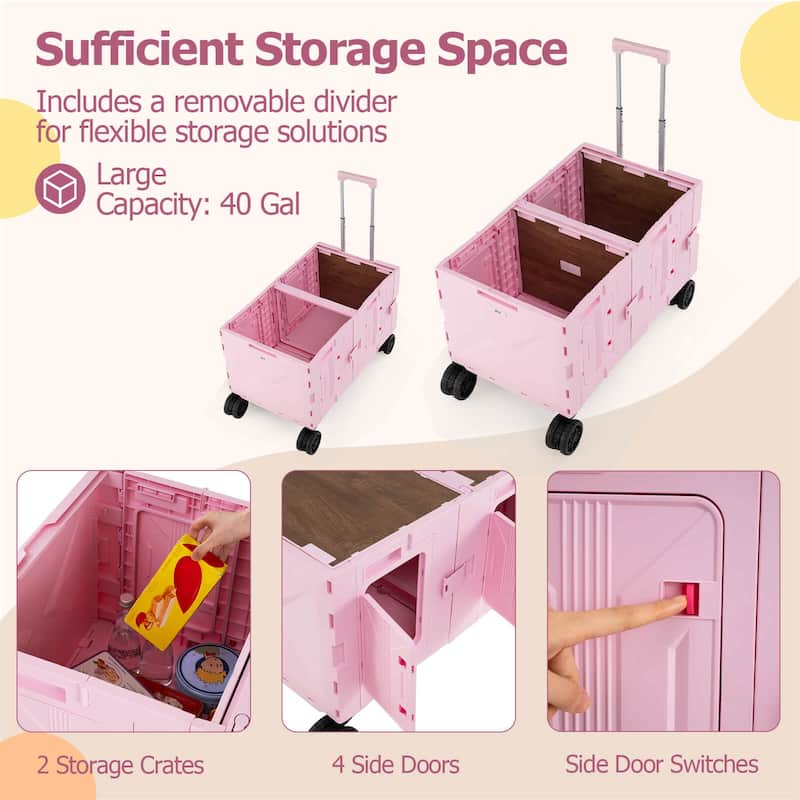 Costway Large Foldable Utility Cart with 2-Tier Storage Crates 5 - See Details