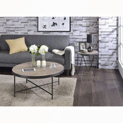 Industrial Style Round Coffee Table with Metal Support