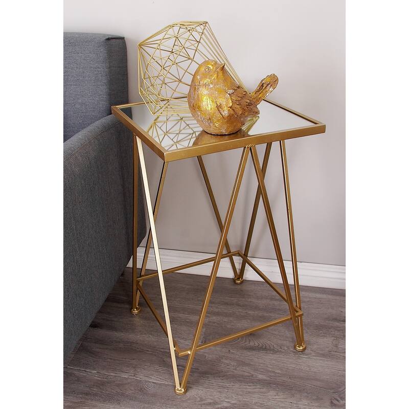 Gold, Silver or Black Metal Contemporary Accent Table with Mirrored Glass Top (Set of 2) - 15 x 15 x 25 - Gold