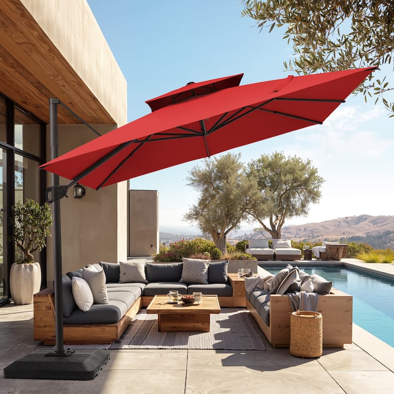 Pellebant 11 ft Patio Cantilever Offset Umbrella Double Top with Base