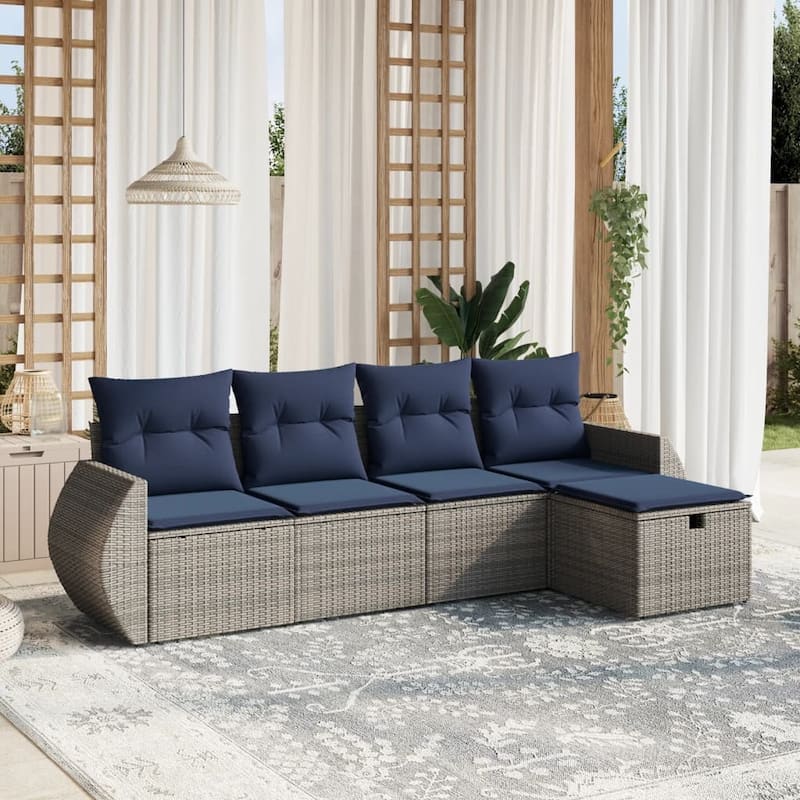 vidaXL Patio Sofa Set with Cushions Outdoor Conversation Furniture Poly Rattan - 21.7" x 24.4" x 27.2" - Gray without table