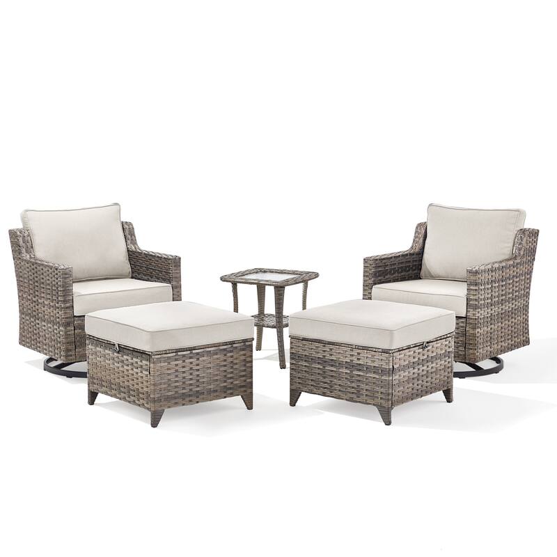 Pocassy Wicker Patio Sofa Glider Swivel Chair Ottoman Furniture Set.