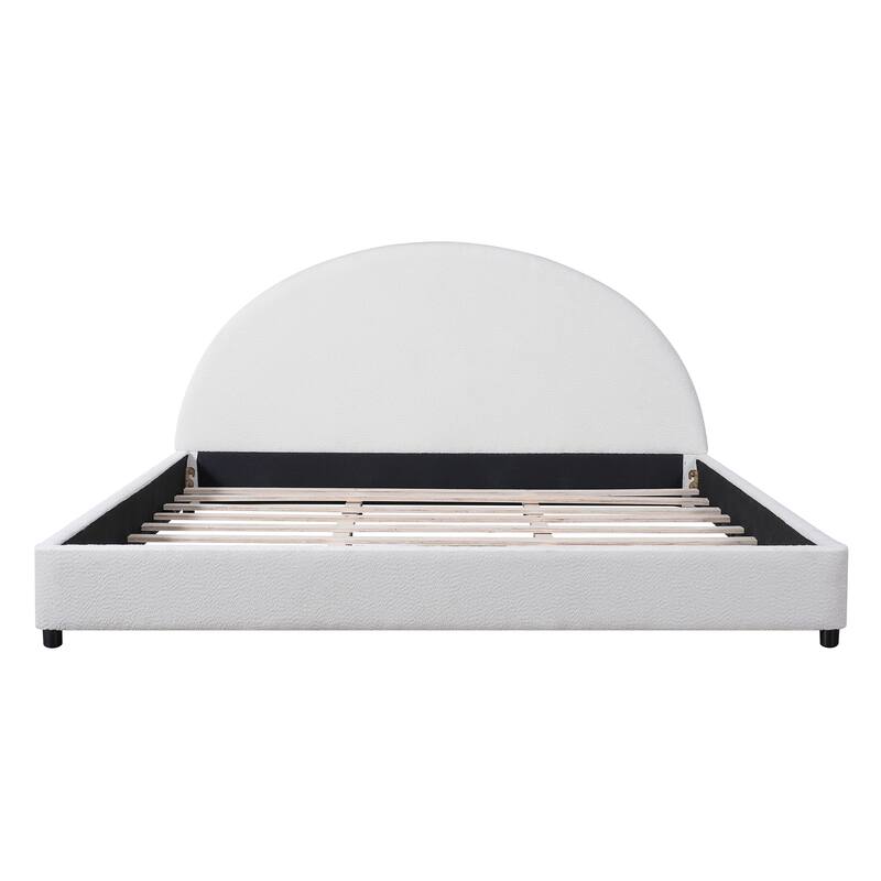 King Size Bed Frame With Boucle Upholstered Round Curved Headboard