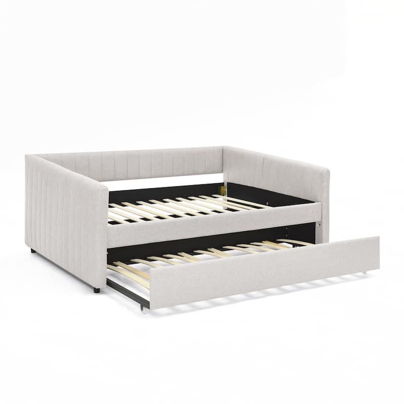 Vertical Stripes Daybed with Trundle Upholstered Sofa Bed