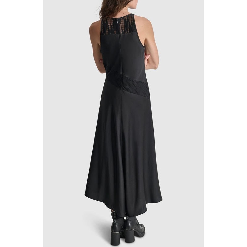 DKNY Lace Panel Satin Maxi Dress - 0 - Black
