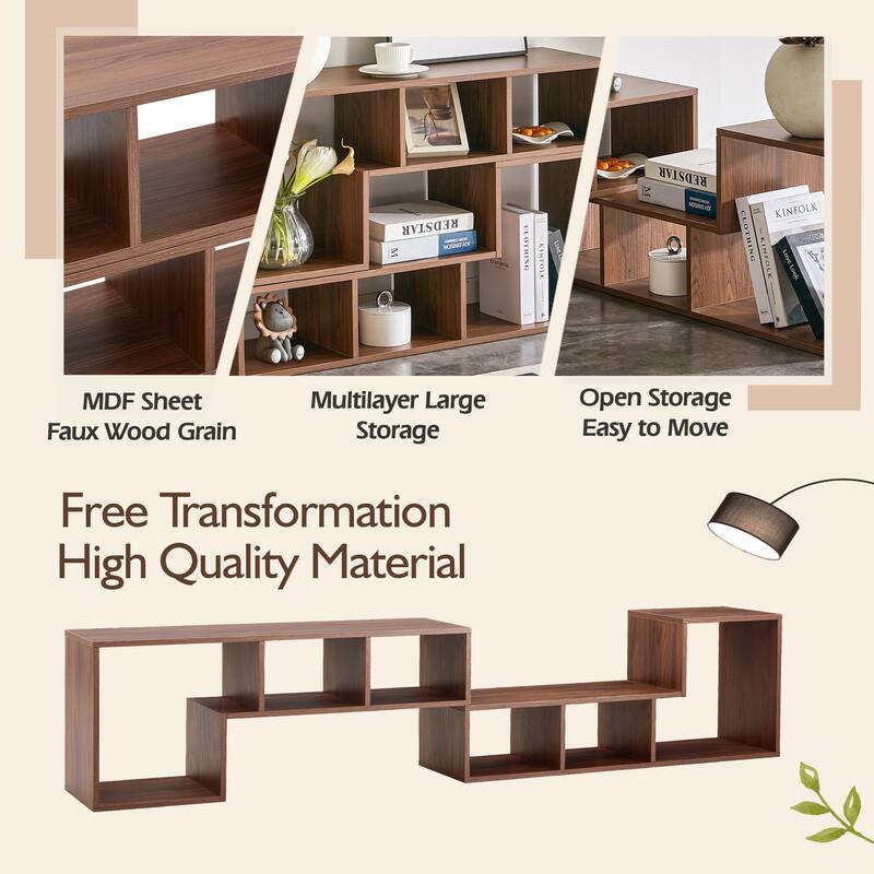 2-Piece Cube TV Stand, Free-Combination L-Shaped Media Console with 6 Open Shelves, Adjustable 55"-80", MDF