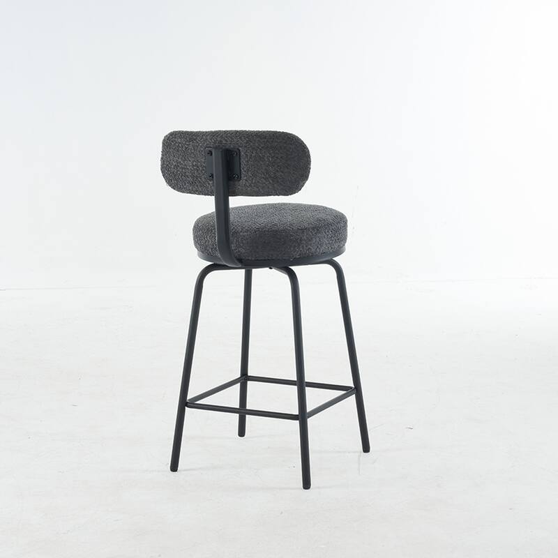 Modern Swivel Bar Stools Set Of 2, Boucle Upholsteredbar Chairs With Metal Legs Footrest, 360° Swivel Barstools