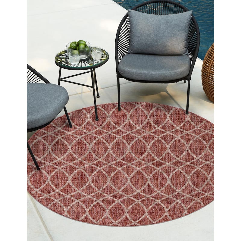Outdoor Khence Collection Area Rug - Rust Red - 4' Round