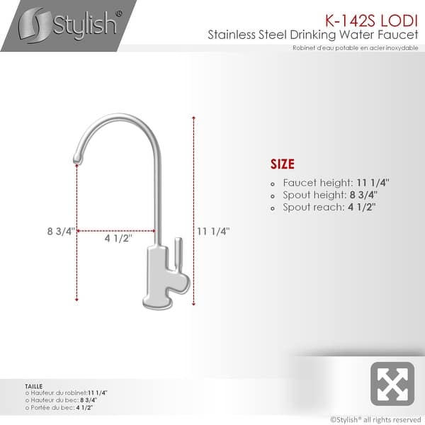 dimension image slide 1 of 3, Kitchen Sink Drinking Water Faucet, Commercial Water Filtration Faucet, Stainless Steel, Contemporary Style High-Spout