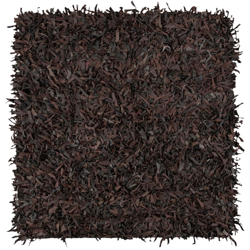 SAFAVIEH Handmade Leather Shag Blayne Modern Leather Rug - 5' Square - Dark Brown