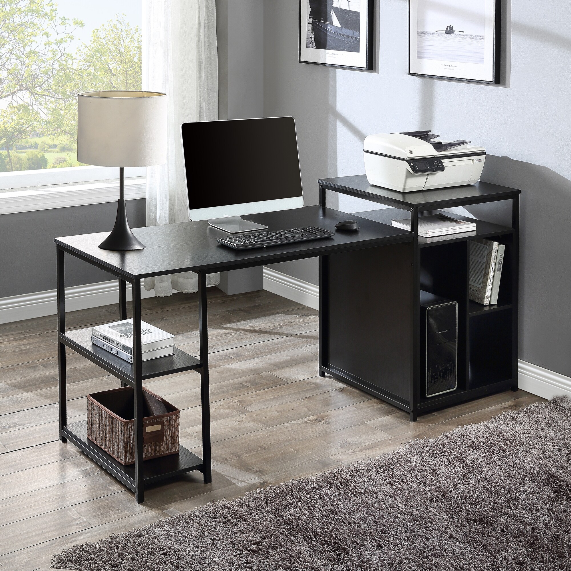 70.86 Computer Desk with Storage Shelf and Printer Stand - On Sale - Bed  Bath & Beyond - 31307321