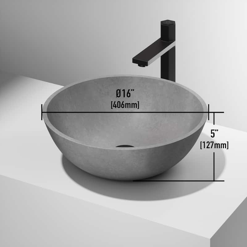 VIGO Ravenna 16"L x 16"W x 5"H Concreto Stone Round Bathroom Vessel Sink