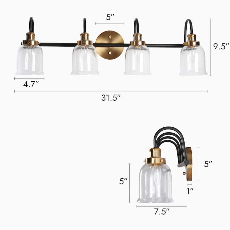 Mid-Century Modern Black Gold 2/3/4-Light Bathroom Vanity Light Seeded Glass Wall Sconces
