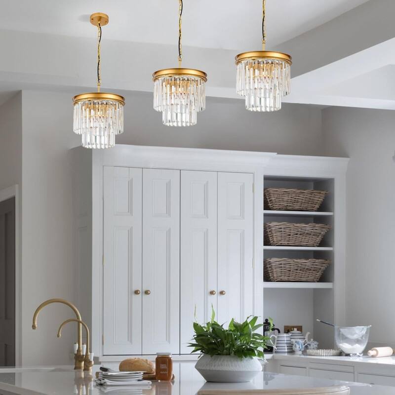 3 Pack dining room lights gold shade chandelier Crystal pendant light