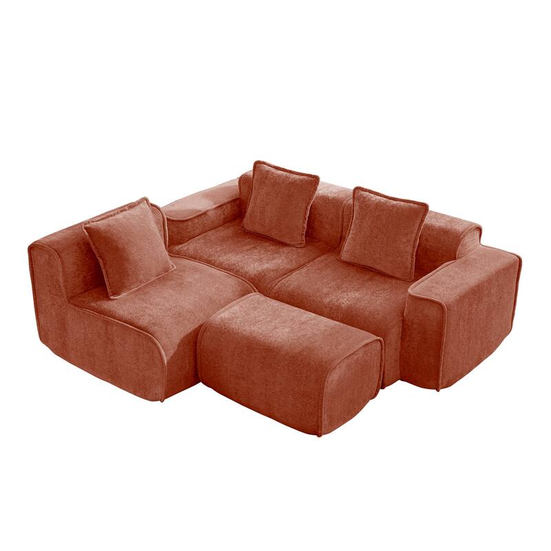 GDFStudio - Streamlined Velvet 3-Seater 108.66" L-Shaped Modular Boneless Sofa with Ottoman