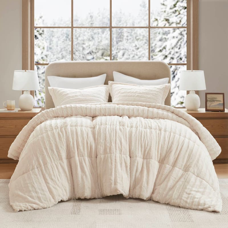 Madison Park York Faux Fur Comforter Mini Set - Champagne - Queen