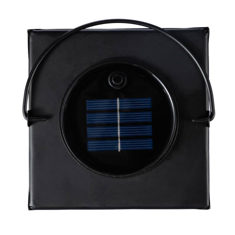 Glitzhome 11"H Black Metal Cutout or Square Textured Glass Pattern Solar Powered Hanging Lantern with LED Light