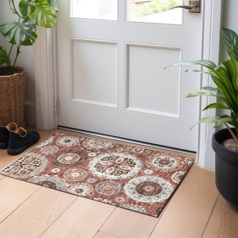 Premium Washable Super Soft Boho Suzani Mayfield Rug - Paprika - 1' 8" x 2' 6" - Rectangle