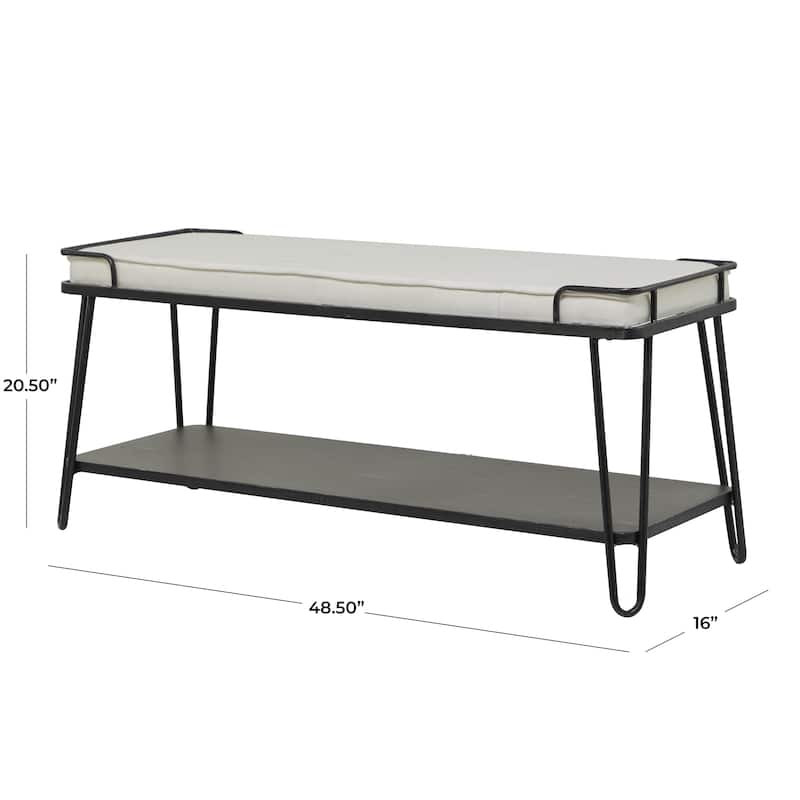 Metal Single Shelf Home Bench with White Upholstered Seat - Black - Roche River Decor