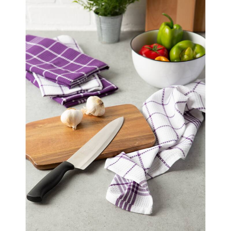 Blue Loom Jackson Plaid Waffle Weave Dishcloth, Set Of 6 In Eucalyptus