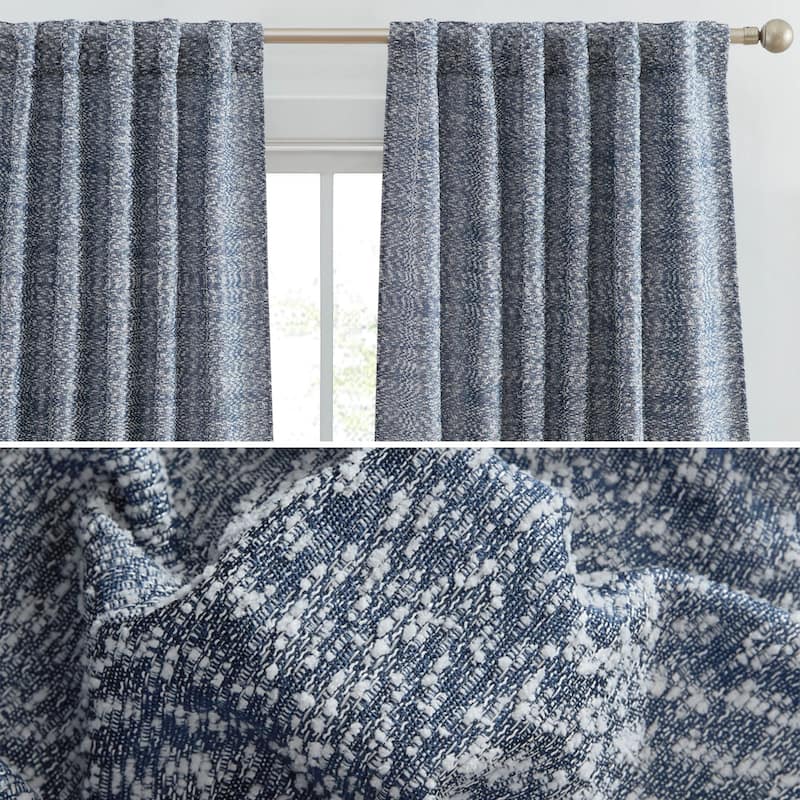 HLC.ME Easton Jacquard Slub Texture - Privacy Curtains with Back Tab Rod Pocket Lightweight Window Curtains Panels, Set of 2 - 52 W x 96 L - Navy Blue