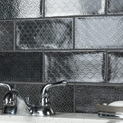 Merola Tile Camden Decor Nero 4" x 8" Ceramic Wall Tile