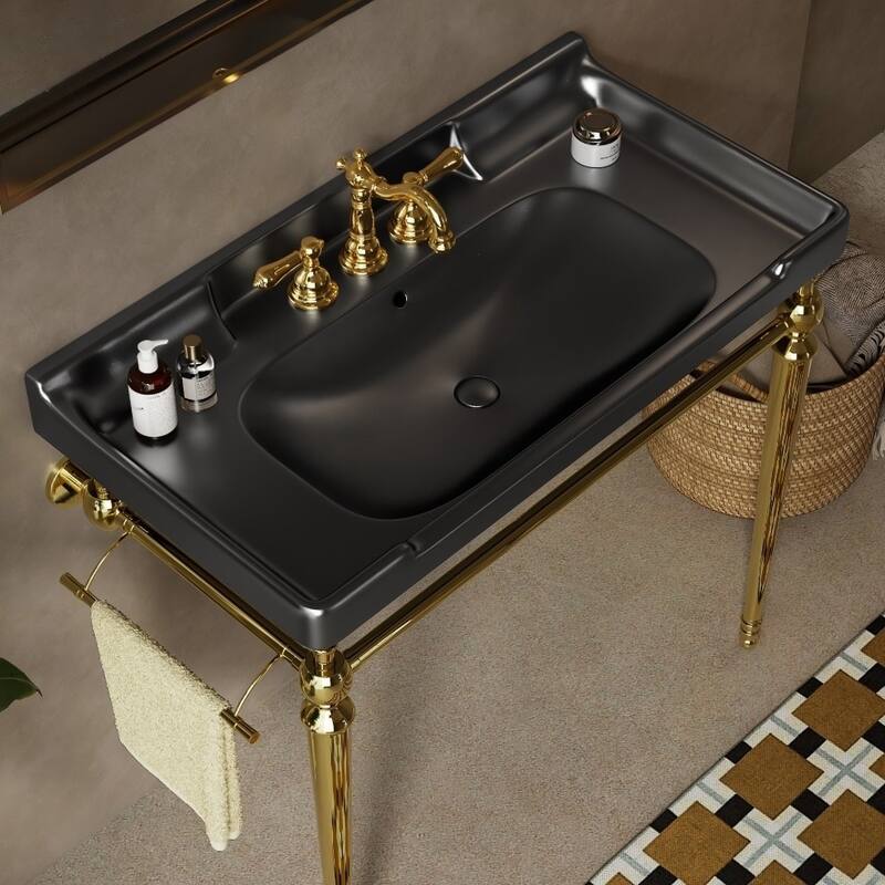 Wall-Mounted Bathroom Vanity with Ceramic Basin and Metal Legs
