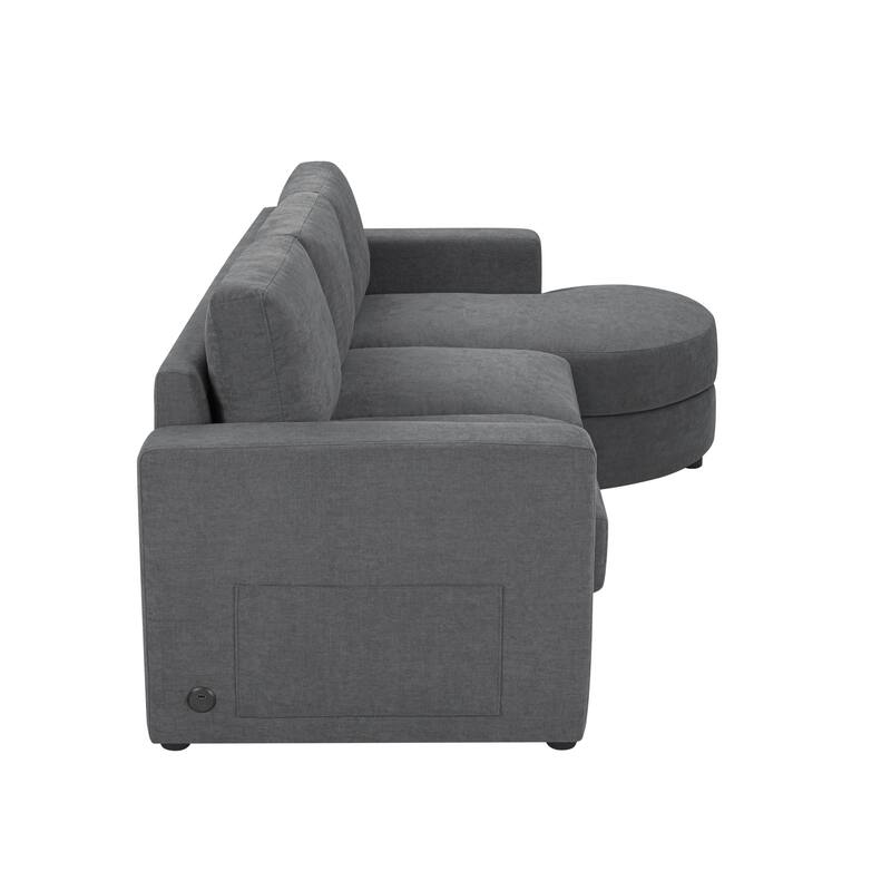 Living Room Chenille L-Shaped Sectional Sofa Set with Curved Chaise Lounge, USB Ports and Side Storage Pockets