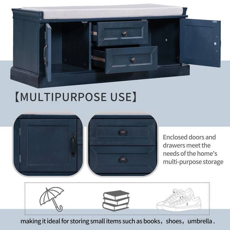 Storage Bench Shoe Bench with Removable Cushion for Living Room