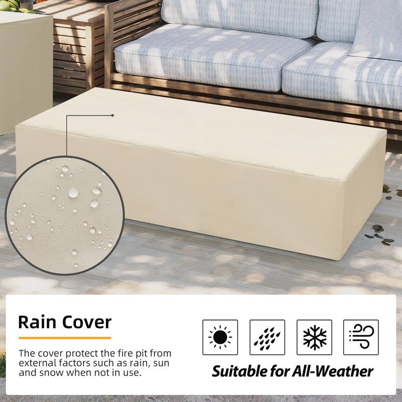 Patio Watcher Outdoor 56in. Rectangular Iron Fire Pit Table with Propane Tank Cover