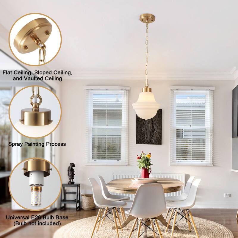 1- Light 8.26'' Wide Dimmable White Milk Glass Pendant