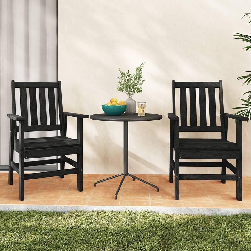 Gymax Patio Dining Chairs Set of 2 w/Wide Armrests Curved Seat Wood