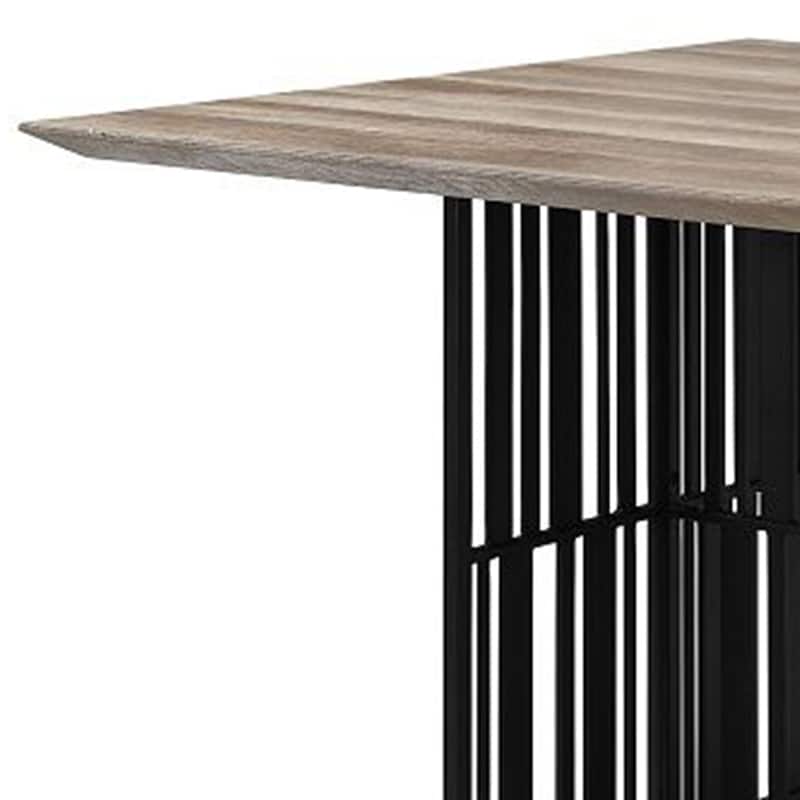 Nori 72 Inch Dining Table, Distressed Brown Top, Black Metal Slatted Base