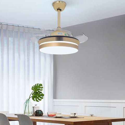 36 Inch Gold Retractable 6 Speed Ceiling Fan with Remote Control - 36''