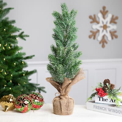Frosted Pine in Burlap Base Christmas Tree - 17.5" - Unlit