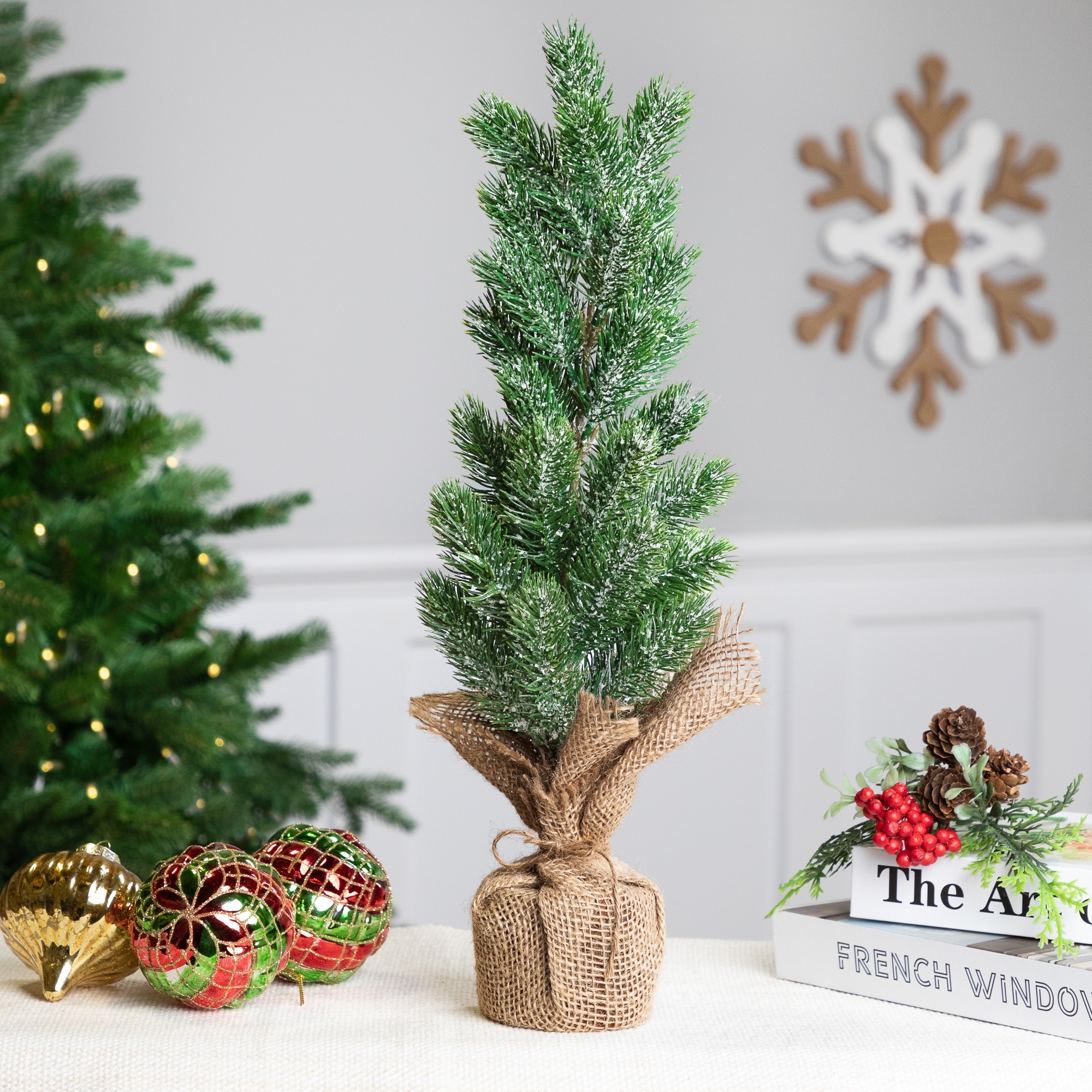 Frosted Pine in Burlap Base Christmas Tree - 17.5" - Unlit