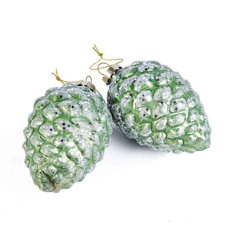 Green Cone Glass Christmas Tree Ornament Set of 2 - 2 х 3.5"