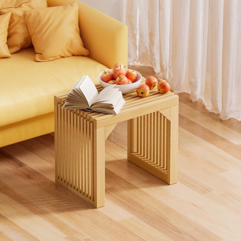 Rustic Solid Wood Bench - Triangular Support Design - Natural - 18" L