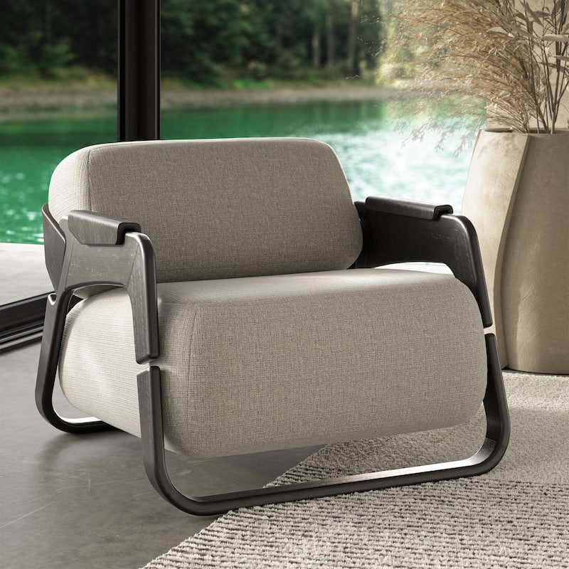 Modern Brazilian - Hermes Accent Chair - Harvest Jute, Ebano, Black Leather