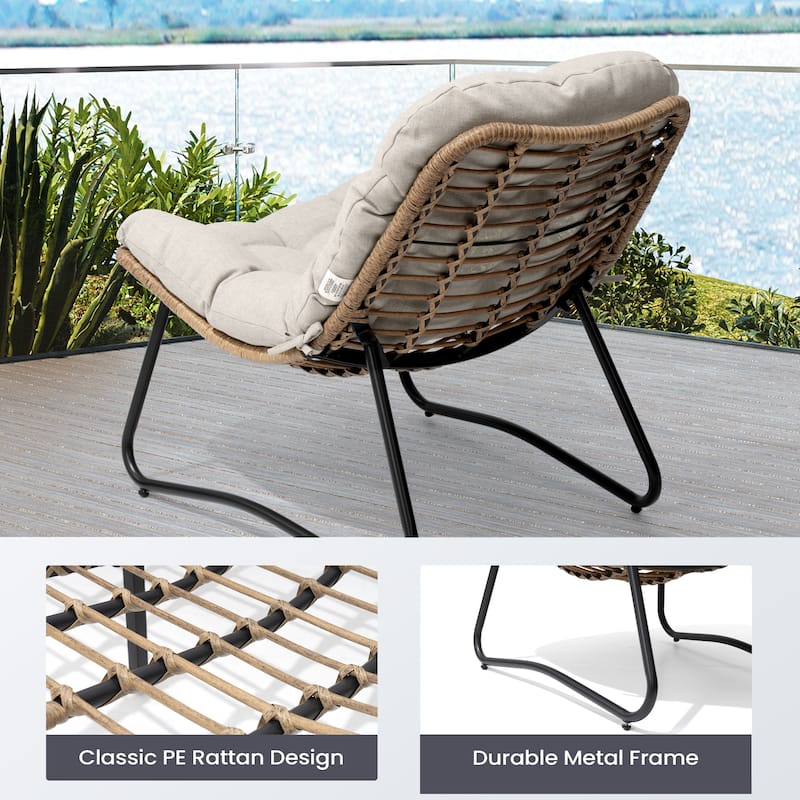2-Piece Papasan PE Rattan Chair with Cushion For Indoor Outdoor