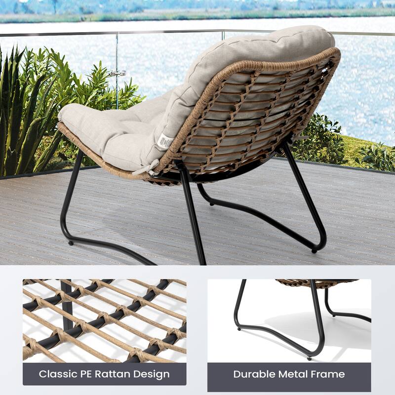 All-Weather Papasan PE Rattan Chair Single Loveseat Sets with Cushion For Indoor Outdoor