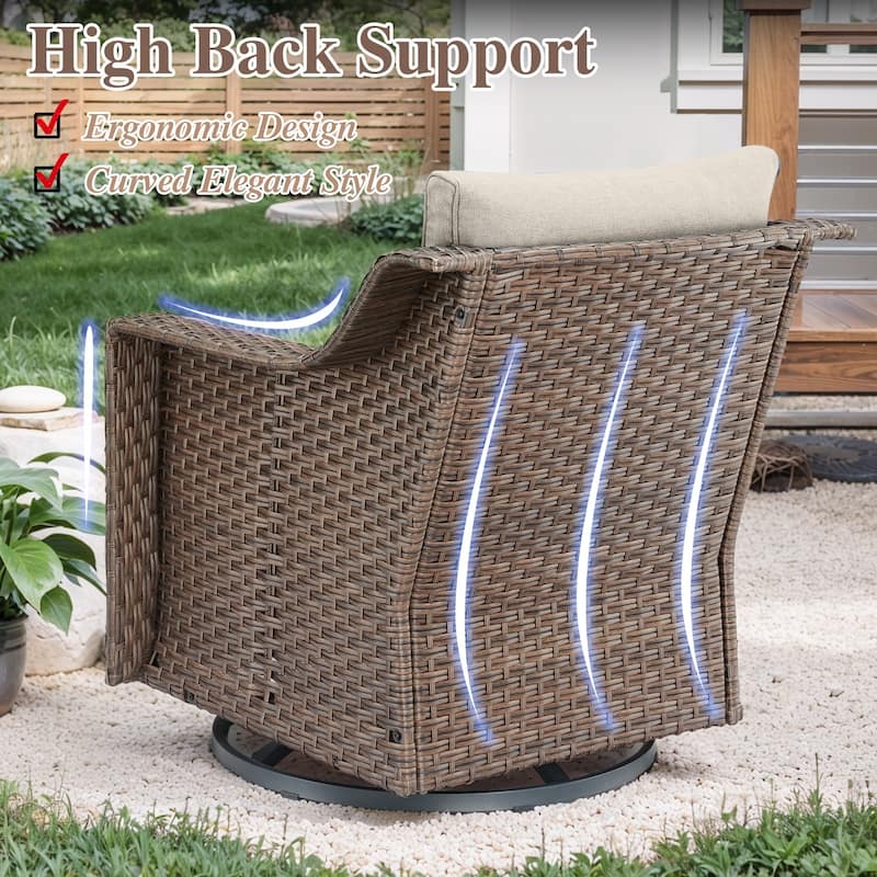 Rattan Patio Sofa Chair Set with Ottomans - Brown