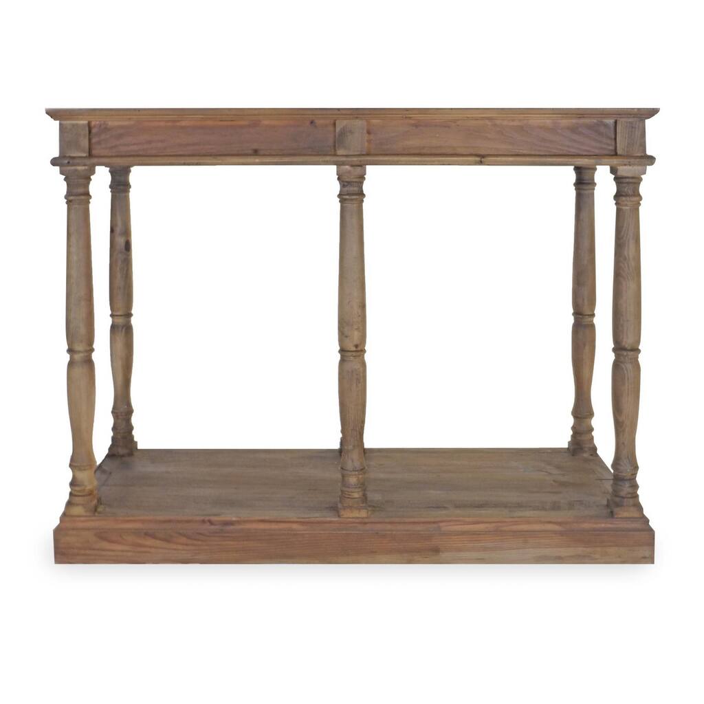 Irl 47 Inch Console Table, Classic Baluster Pillars, Unfinished Brown Wood